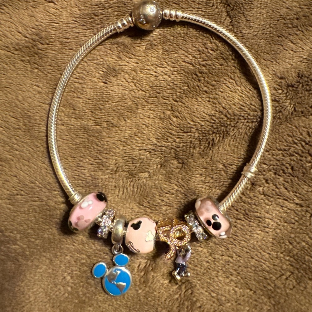 Silver Charm Bracelet with Pink and Blue Accents